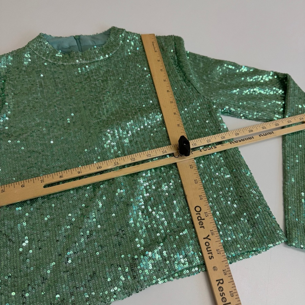 MNG Mango Crop Top Womens Small Green Sequin Sparkly Party Disco Glam - Picture 10 of 10